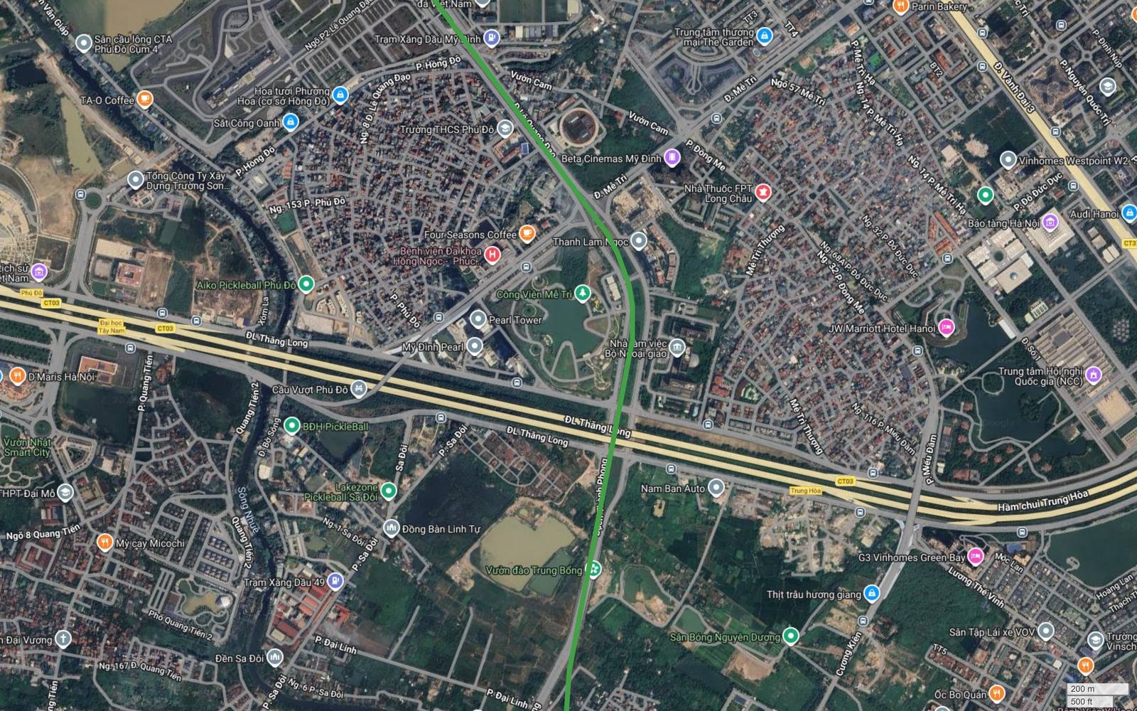 Tuyến metro số 4 Hà Nội cắt Đại lộ Thăng Long tại Mễ Trì gần Trung tâm Hội nghị Quốc gia và JW Marriott