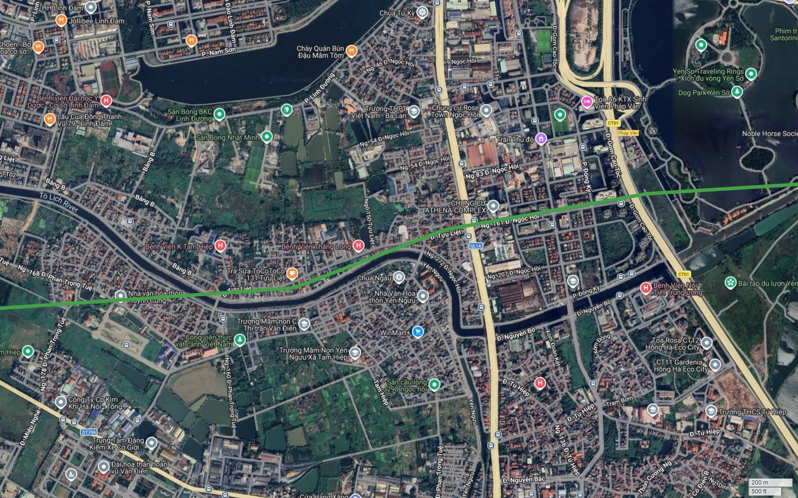 Tuyến metro số 4 Hà Nội cắt Quốc lộ 1A tại Ngọc Hồi và đường gom cao tốc Pháp Vân Cầu Giẽ gần Hồng Hà Eco City